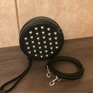 Rebecca Minkoff RACHEL Round Black Leather Studded Wristlet Crossbody Bag EUC